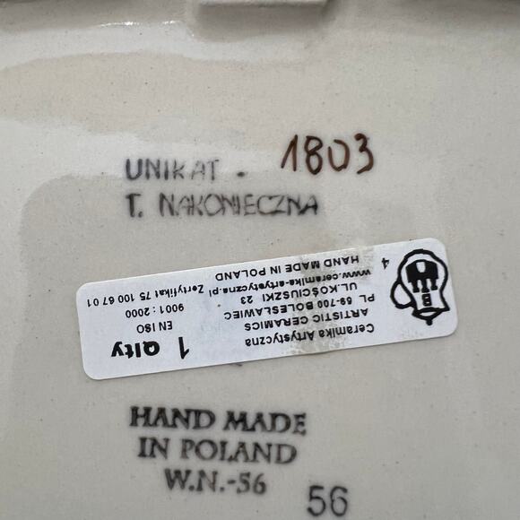 Polish Stoneware Pottery Ceramic UNIKAT Square 1803 Blue Floral Nakoneczna Baker - Picture 4 of 8